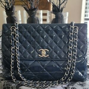 Authentic Chanel In The Business Flap Bag Quilted Patent Vinyl Maxi